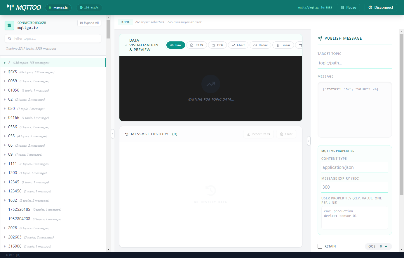 MQTTOO Dashboard